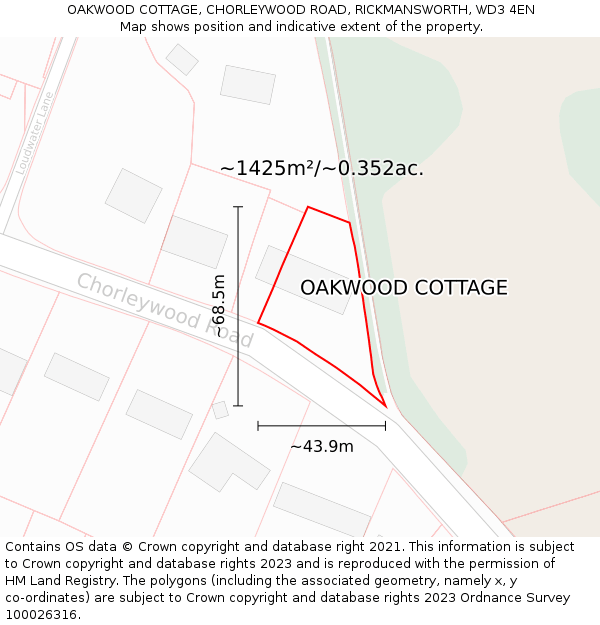 OAKWOOD COTTAGE, CHORLEYWOOD ROAD, RICKMANSWORTH, WD3 4EN: Plot and title map