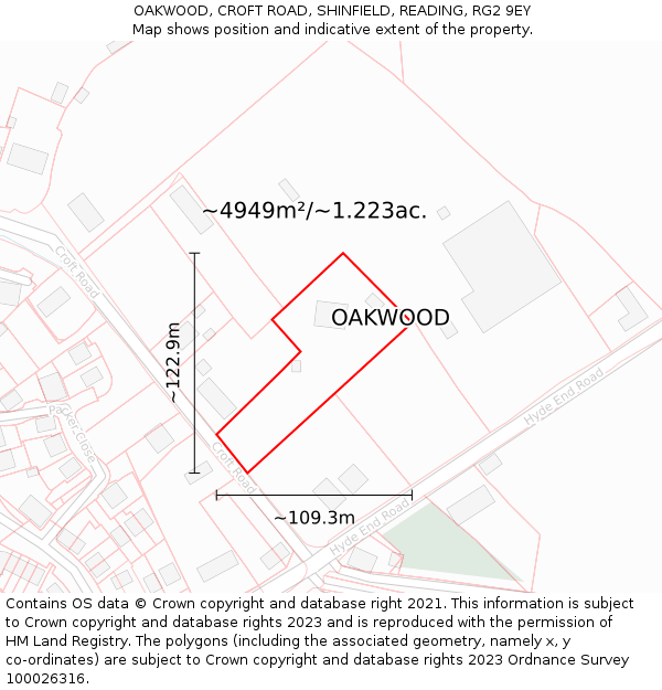 OAKWOOD, CROFT ROAD, SHINFIELD, READING, RG2 9EY: Plot and title map