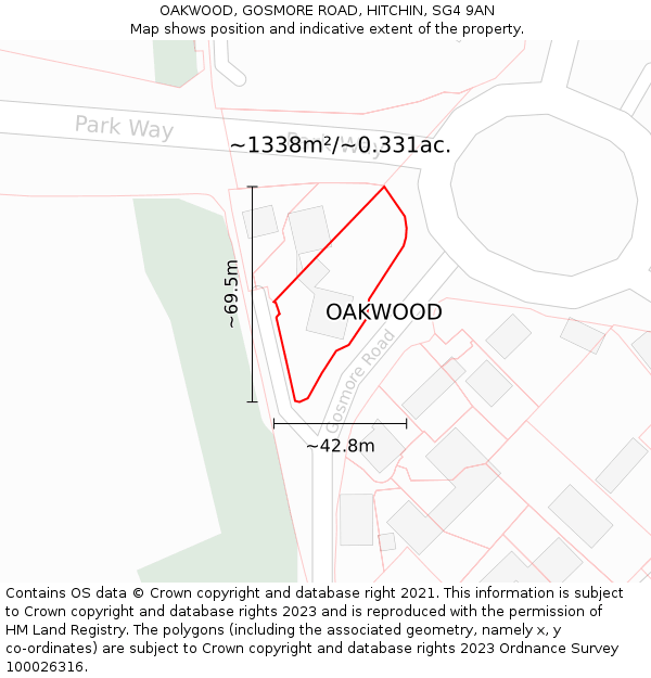 OAKWOOD, GOSMORE ROAD, HITCHIN, SG4 9AN: Plot and title map