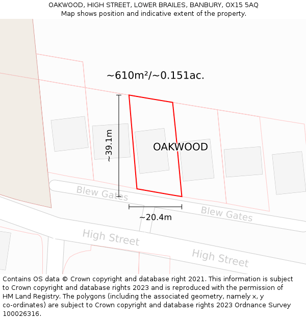 OAKWOOD, HIGH STREET, LOWER BRAILES, BANBURY, OX15 5AQ: Plot and title map