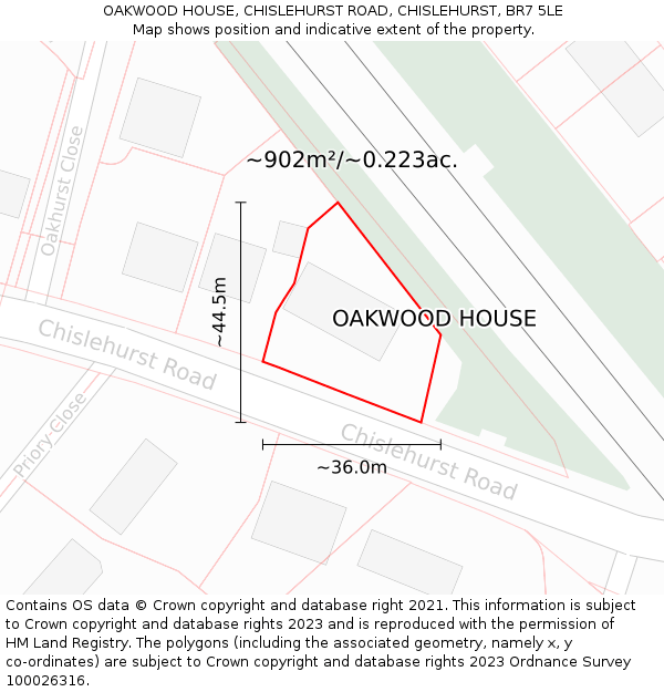 OAKWOOD HOUSE, CHISLEHURST ROAD, CHISLEHURST, BR7 5LE: Plot and title map