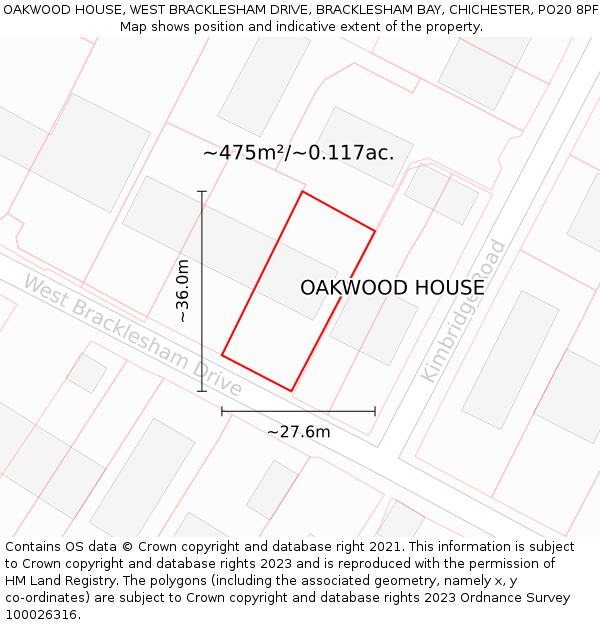 OAKWOOD HOUSE, WEST BRACKLESHAM DRIVE, BRACKLESHAM BAY, CHICHESTER, PO20 8PF: Plot and title map