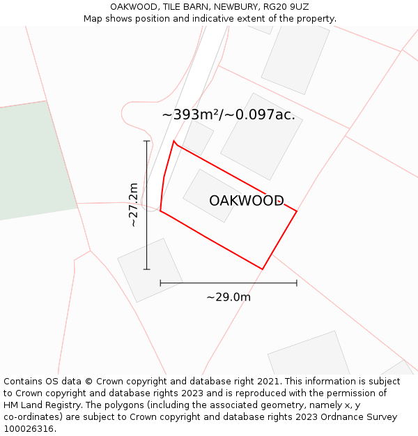 OAKWOOD, TILE BARN, NEWBURY, RG20 9UZ: Plot and title map