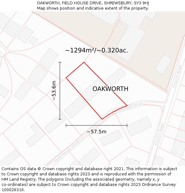 OAKWORTH, FIELD HOUSE DRIVE, SHREWSBURY, SY3 9HJ: Plot and title map