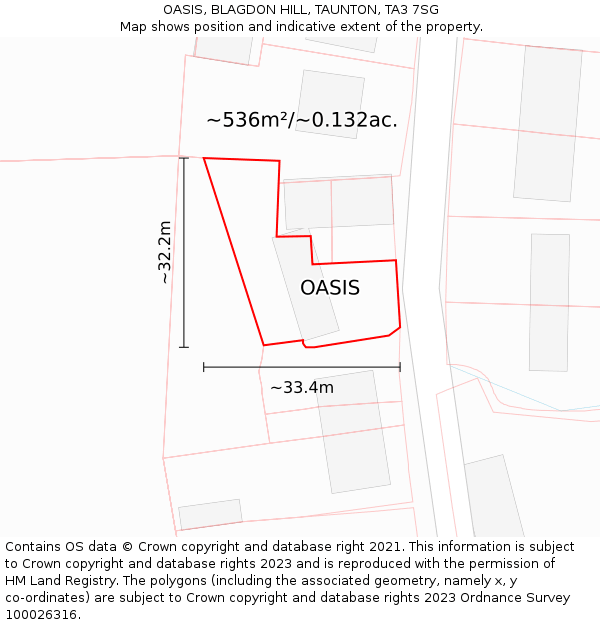 OASIS, BLAGDON HILL, TAUNTON, TA3 7SG: Plot and title map