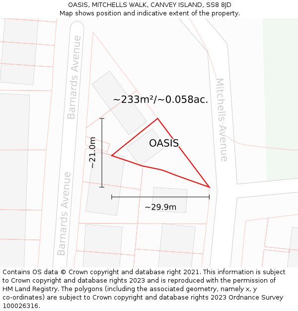 OASIS, MITCHELLS WALK, CANVEY ISLAND, SS8 8JD: Plot and title map