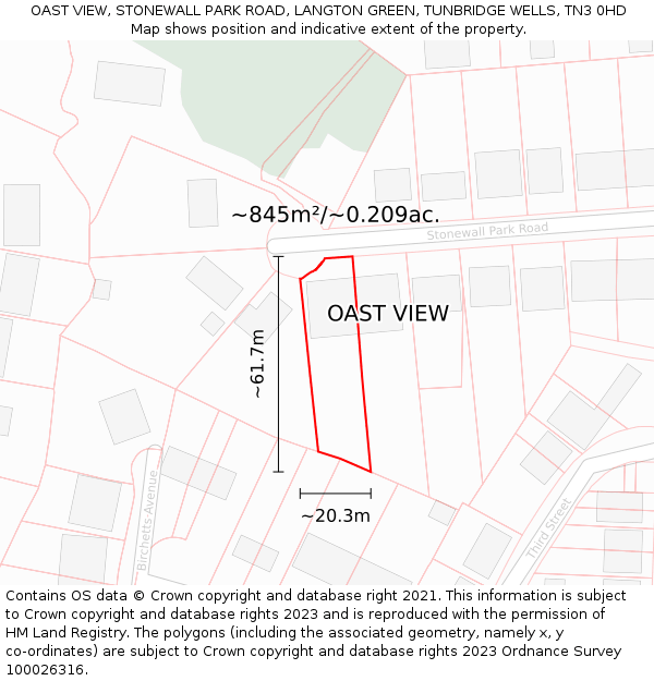 OAST VIEW, STONEWALL PARK ROAD, LANGTON GREEN, TUNBRIDGE WELLS, TN3 0HD: Plot and title map