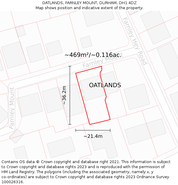 OATLANDS, FARNLEY MOUNT, DURHAM, DH1 4DZ: Plot and title map