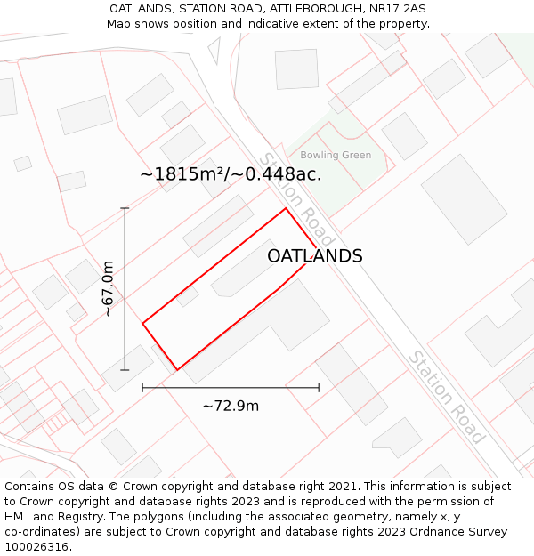 OATLANDS, STATION ROAD, ATTLEBOROUGH, NR17 2AS: Plot and title map