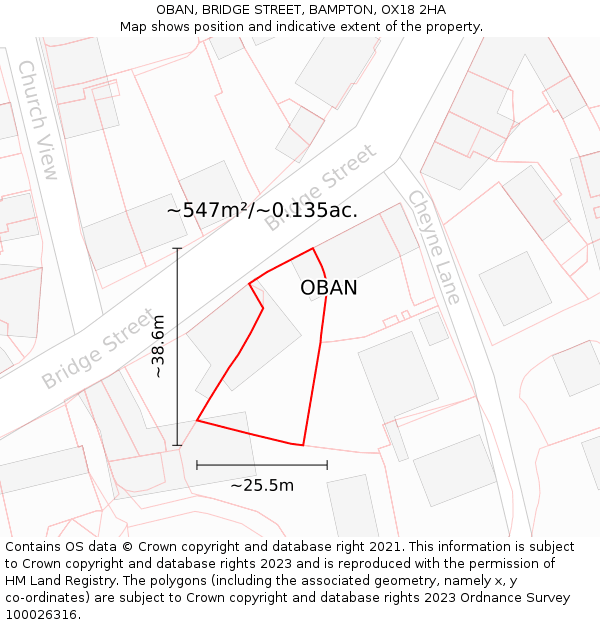 OBAN, BRIDGE STREET, BAMPTON, OX18 2HA: Plot and title map
