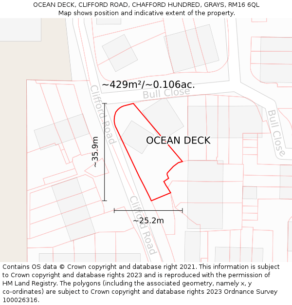 OCEAN DECK, CLIFFORD ROAD, CHAFFORD HUNDRED, GRAYS, RM16 6QL: Plot and title map