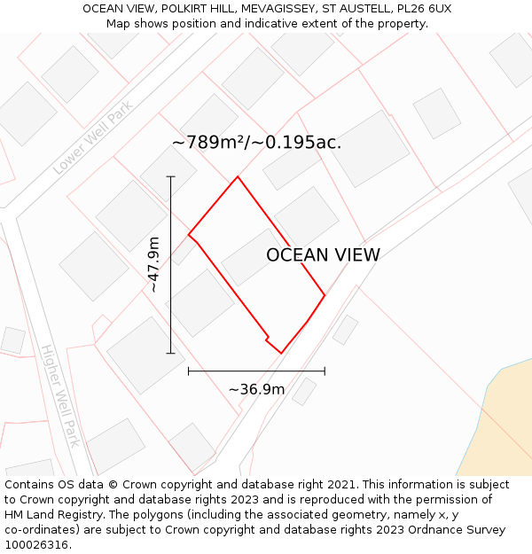 OCEAN VIEW, POLKIRT HILL, MEVAGISSEY, ST AUSTELL, PL26 6UX: Plot and title map