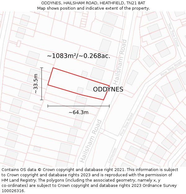 ODDYNES, HAILSHAM ROAD, HEATHFIELD, TN21 8AT: Plot and title map