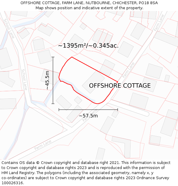 OFFSHORE COTTAGE, FARM LANE, NUTBOURNE, CHICHESTER, PO18 8SA: Plot and title map