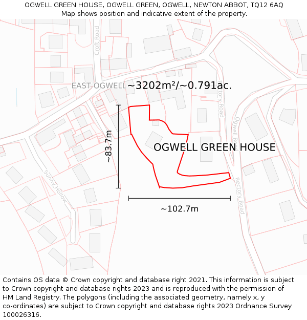 OGWELL GREEN HOUSE, OGWELL GREEN, OGWELL, NEWTON ABBOT, TQ12 6AQ: Plot and title map