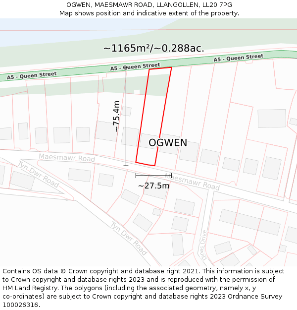 OGWEN, MAESMAWR ROAD, LLANGOLLEN, LL20 7PG: Plot and title map