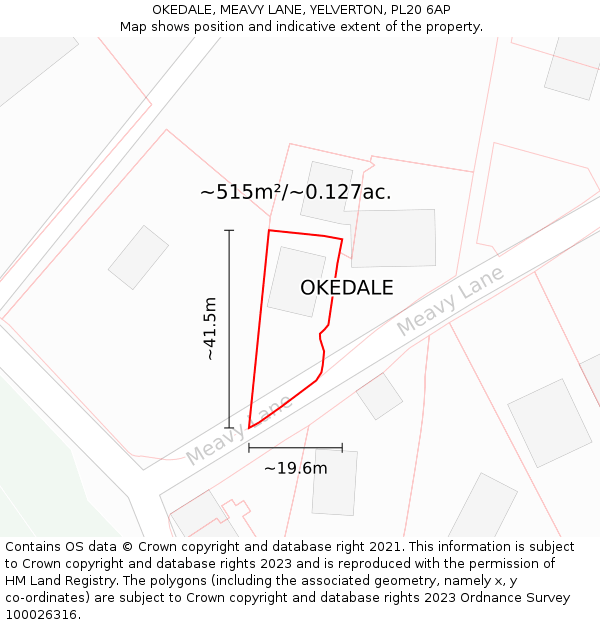 OKEDALE, MEAVY LANE, YELVERTON, PL20 6AP: Plot and title map