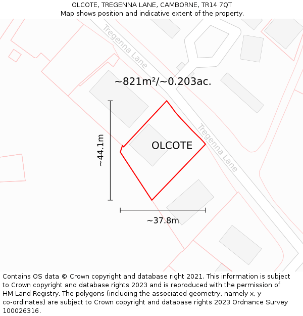 OLCOTE, TREGENNA LANE, CAMBORNE, TR14 7QT: Plot and title map