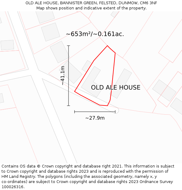 OLD ALE HOUSE, BANNISTER GREEN, FELSTED, DUNMOW, CM6 3NF: Plot and title map