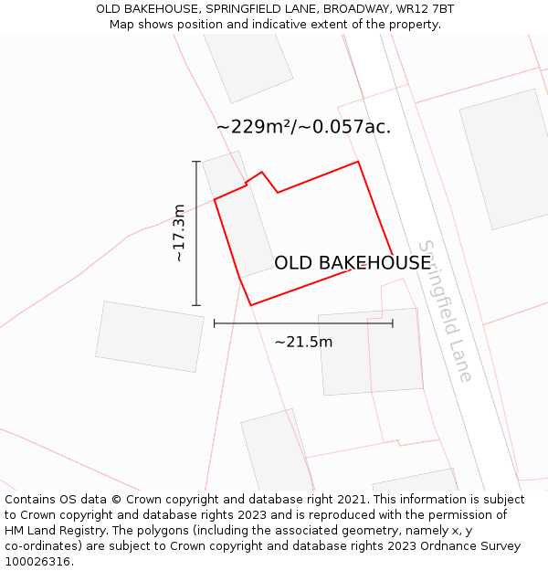 OLD BAKEHOUSE, SPRINGFIELD LANE, BROADWAY, WR12 7BT: Plot and title map