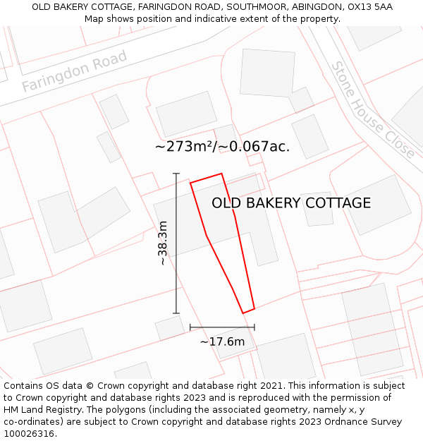 OLD BAKERY COTTAGE, FARINGDON ROAD, SOUTHMOOR, ABINGDON, OX13 5AA: Plot and title map