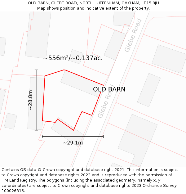 OLD BARN, GLEBE ROAD, NORTH LUFFENHAM, OAKHAM, LE15 8JU: Plot and title map