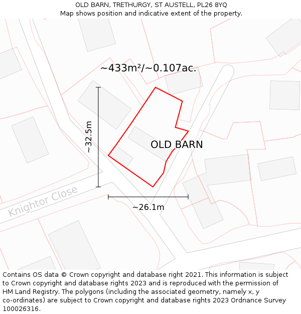 OLD BARN, TRETHURGY, ST AUSTELL, PL26 8YQ: Plot and title map