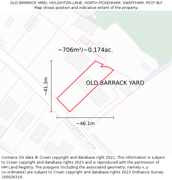 OLD BARRACK YARD, HOUGHTON LANE, NORTH PICKENHAM, SWAFFHAM, PE37 8LF: Plot and title map