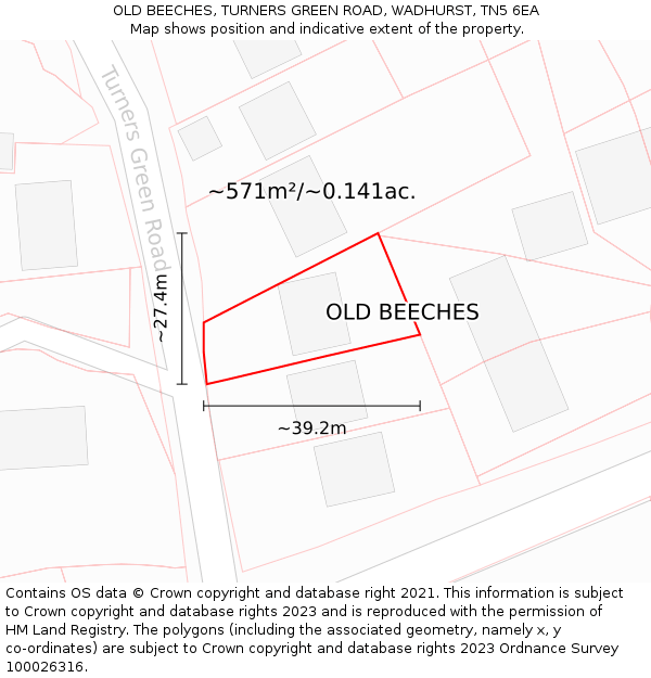 OLD BEECHES, TURNERS GREEN ROAD, WADHURST, TN5 6EA: Plot and title map