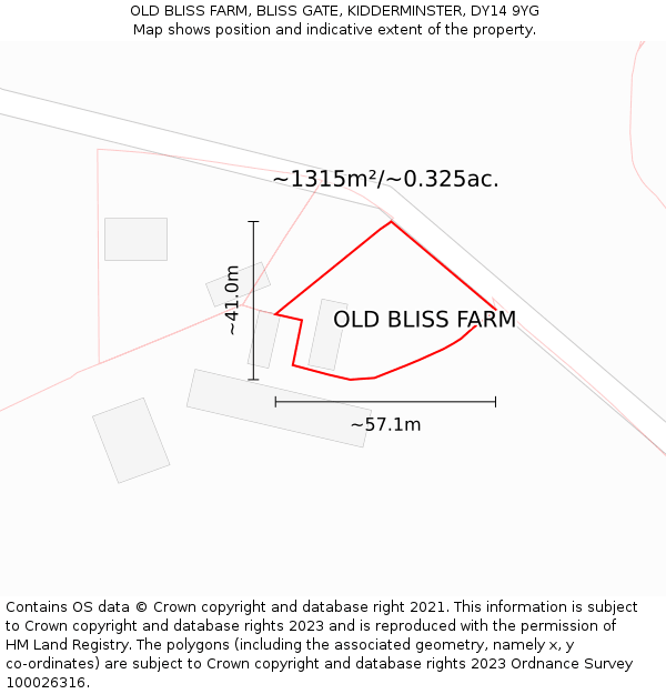 OLD BLISS FARM, BLISS GATE, KIDDERMINSTER, DY14 9YG: Plot and title map