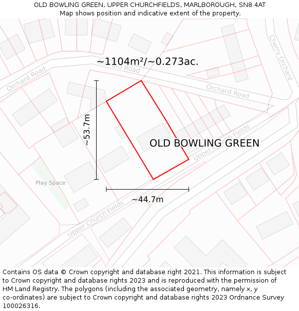 OLD BOWLING GREEN, UPPER CHURCHFIELDS, MARLBOROUGH, SN8 4AT: Plot and title map