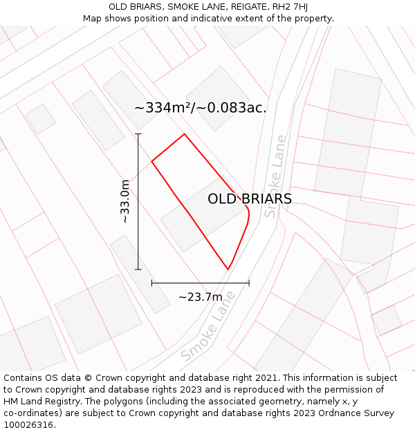 OLD BRIARS, SMOKE LANE, REIGATE, RH2 7HJ: Plot and title map
