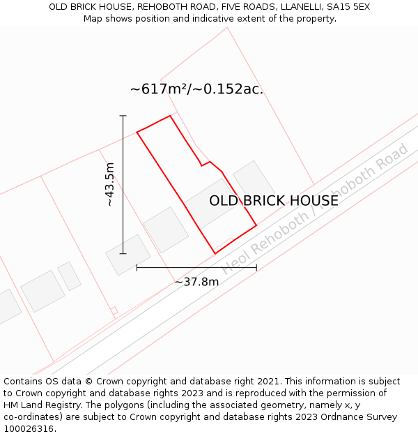 OLD BRICK HOUSE, REHOBOTH ROAD, FIVE ROADS, LLANELLI, SA15 5EX: Plot and title map