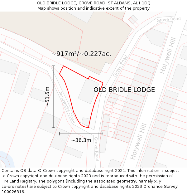 OLD BRIDLE LODGE, GROVE ROAD, ST ALBANS, AL1 1DQ: Plot and title map