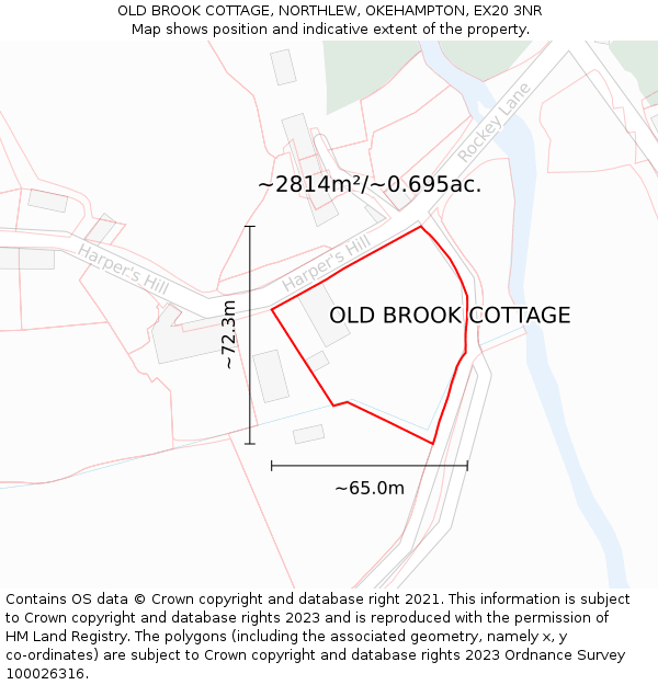 OLD BROOK COTTAGE, NORTHLEW, OKEHAMPTON, EX20 3NR: Plot and title map