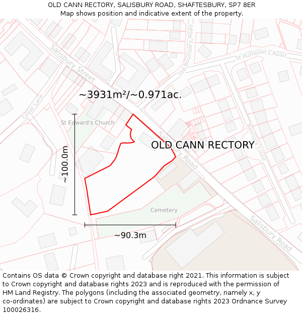 OLD CANN RECTORY, SALISBURY ROAD, SHAFTESBURY, SP7 8ER: Plot and title map