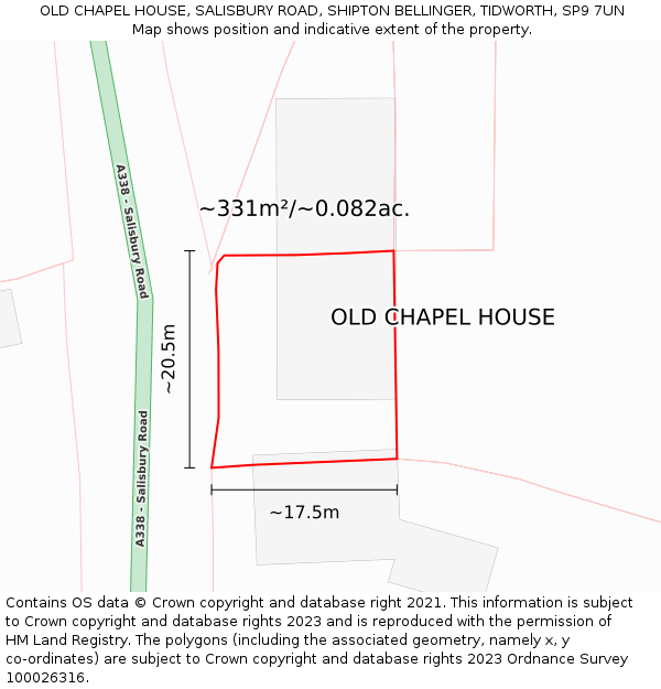 OLD CHAPEL HOUSE, SALISBURY ROAD, SHIPTON BELLINGER, TIDWORTH, SP9 7UN: Plot and title map
