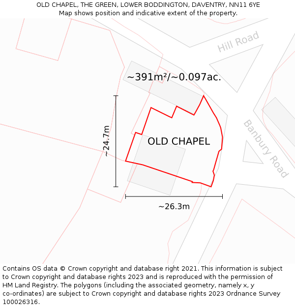 OLD CHAPEL, THE GREEN, LOWER BODDINGTON, DAVENTRY, NN11 6YE: Plot and title map