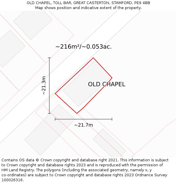 OLD CHAPEL, TOLL BAR, GREAT CASTERTON, STAMFORD, PE9 4BB: Plot and title map