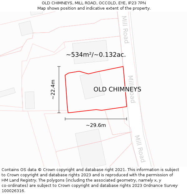 OLD CHIMNEYS, MILL ROAD, OCCOLD, EYE, IP23 7PN: Plot and title map