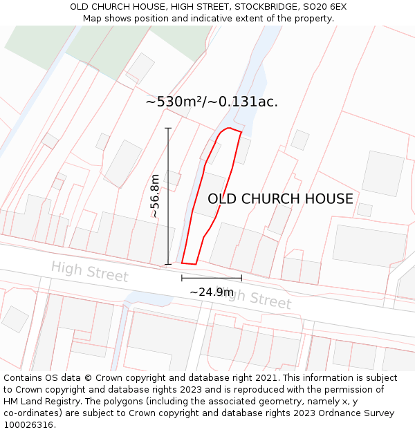 OLD CHURCH HOUSE, HIGH STREET, STOCKBRIDGE, SO20 6EX: Plot and title map