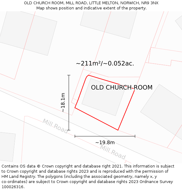 OLD CHURCH ROOM, MILL ROAD, LITTLE MELTON, NORWICH, NR9 3NX: Plot and title map