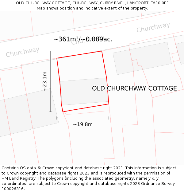 OLD CHURCHWAY COTTAGE, CHURCHWAY, CURRY RIVEL, LANGPORT, TA10 0EF: Plot and title map