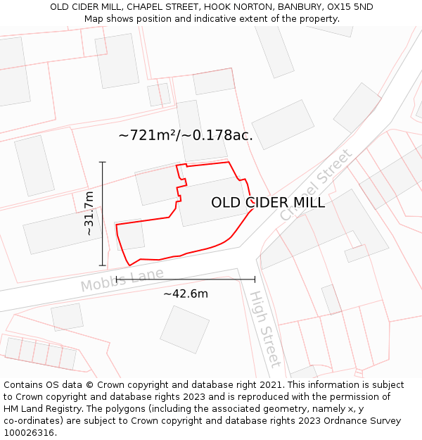 OLD CIDER MILL, CHAPEL STREET, HOOK NORTON, BANBURY, OX15 5ND: Plot and title map