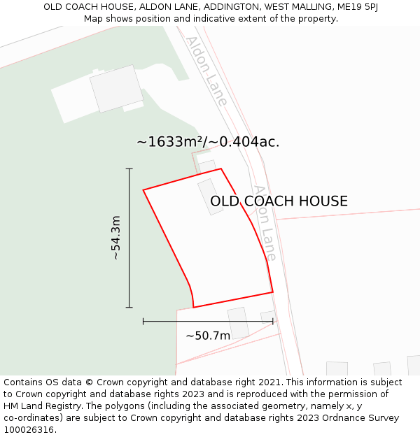OLD COACH HOUSE, ALDON LANE, ADDINGTON, WEST MALLING, ME19 5PJ: Plot and title map