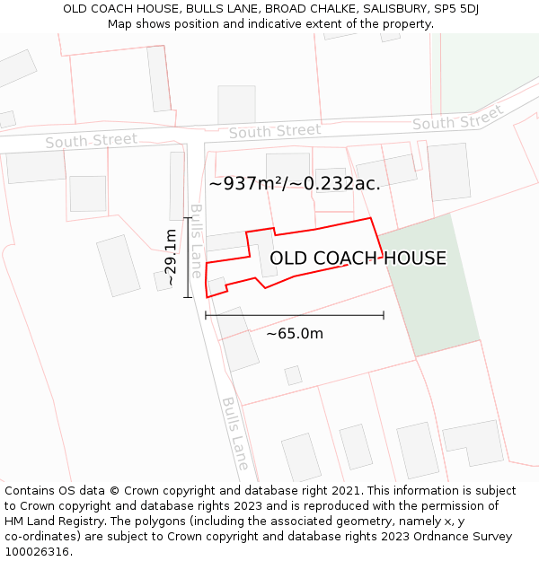 OLD COACH HOUSE, BULLS LANE, BROAD CHALKE, SALISBURY, SP5 5DJ: Plot and title map