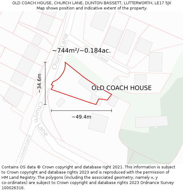 OLD COACH HOUSE, CHURCH LANE, DUNTON BASSETT, LUTTERWORTH, LE17 5JX: Plot and title map