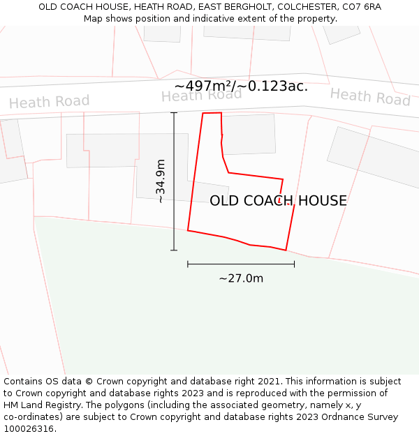 OLD COACH HOUSE, HEATH ROAD, EAST BERGHOLT, COLCHESTER, CO7 6RA: Plot and title map