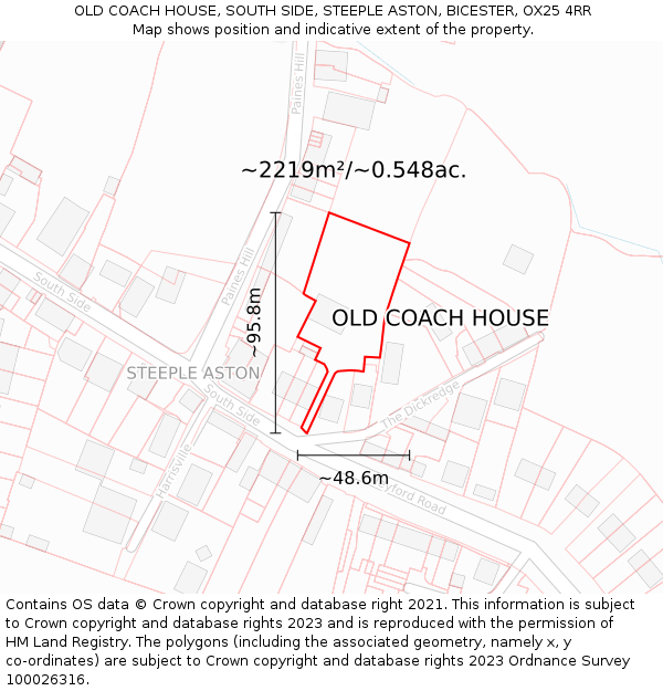 OLD COACH HOUSE, SOUTH SIDE, STEEPLE ASTON, BICESTER, OX25 4RR: Plot and title map