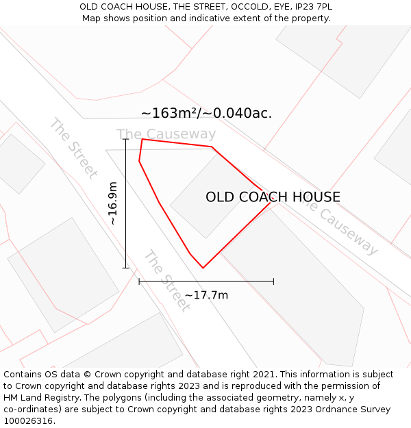 OLD COACH HOUSE, THE STREET, OCCOLD, EYE, IP23 7PL: Plot and title map